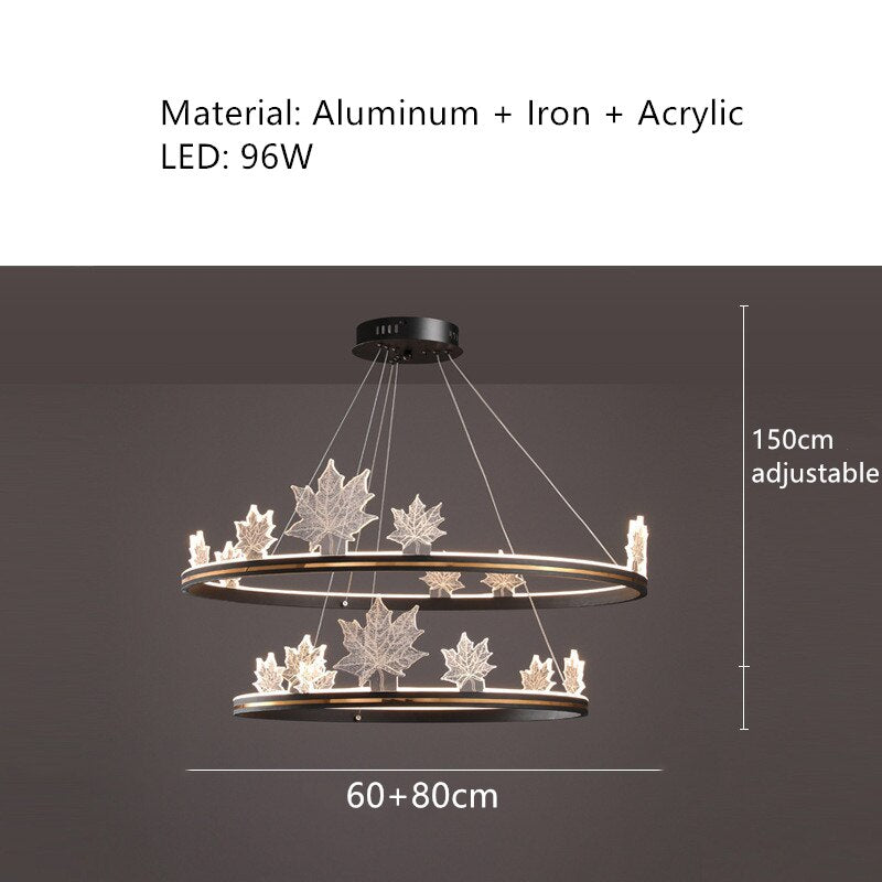 Modern Aluminum Ring Pendant Lights Dimming Foyer Restaurant Bedroom Hanging Lamp Acrylic Leaves