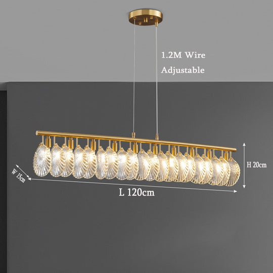 Luxury Chandelier For Dining Room Kitchen Island Rectangle Shell Glass Led Light Fixture Bar