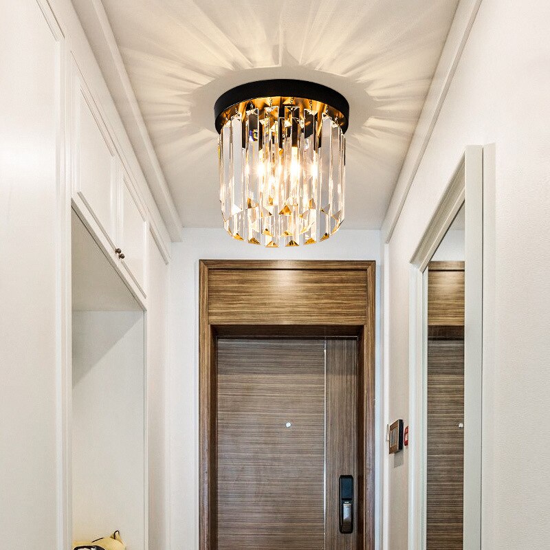 American Round Crystal Ceiling Lamp Modern Simple Corridor Lights Fixture Decor Home Lighting