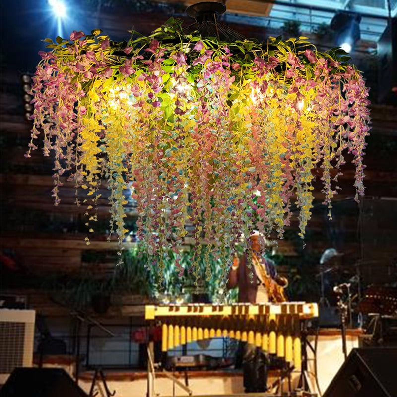 New Romantic Restaurant Tassel Green Plant Chandelier Hot Pot Small Fresh Decoration Pendant Light