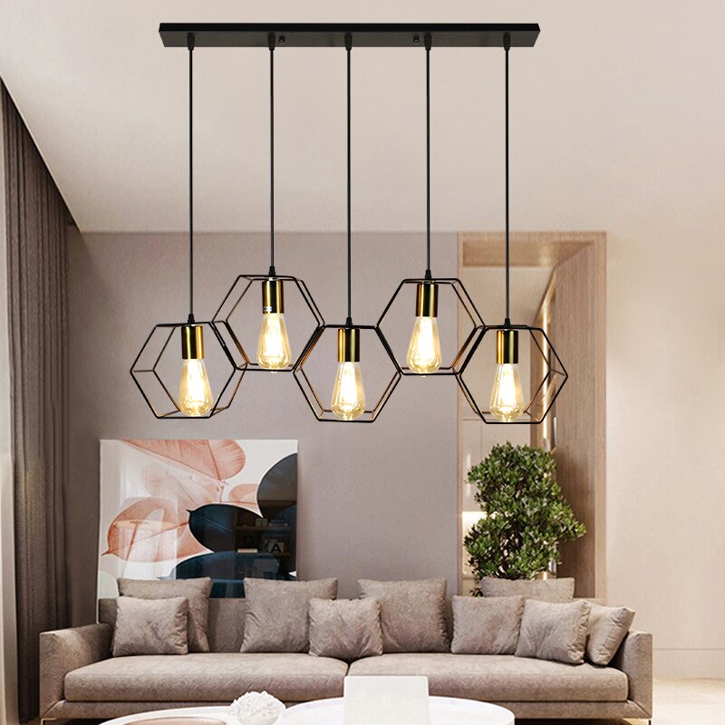 Modern Creative Led Chandelier Hanging Lamp Geometric Metal Frame Suitable For Restaurant Bedroom