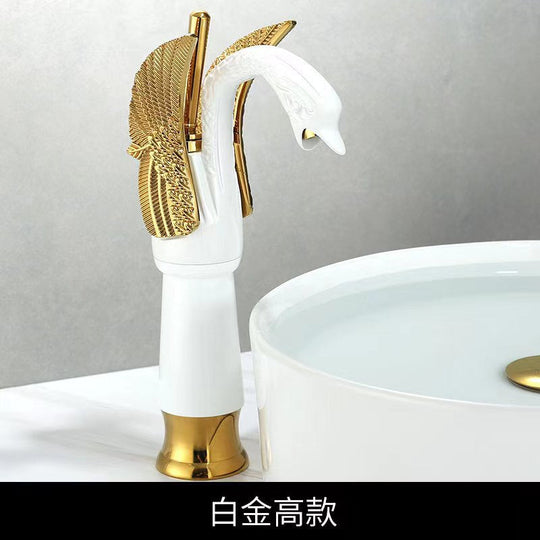 Luxury Bathroom Faucet Basin Vintage Full Copper Hot And Cold Water Swan Shaped Single Handle Black