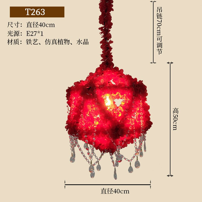 Pastoral Simulation Red Rose Plant Pendant Light Net Creative Bar Grill Hotel Box Dining Chandelier