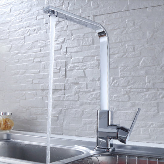 Stainless Steel Kitchen Faucet Single Square Flat Tube Hole Hot And Cold Sink Mixer Tap 360 Degree