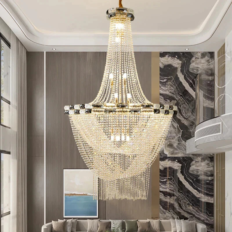 European Style Led Pendant Light - A Luxurious Crystal Chandelier For Living Room Hotel Lobby And