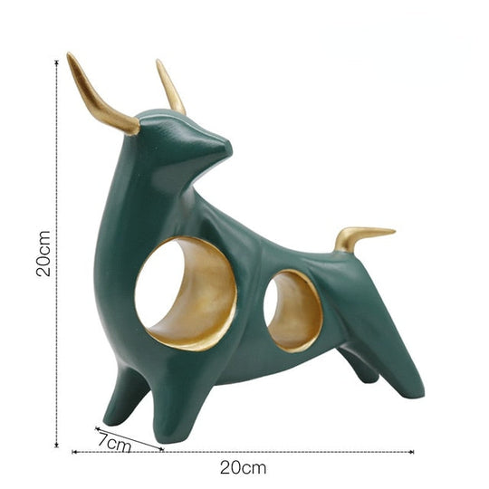 Golden Bull Sculpture: Abstract Resin Decor With European Flair Cyan - A Items