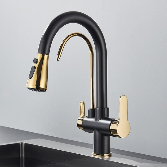 Matte Black Filtered Crane For Kitchen Pull Out Spray 360 Rotation Water Filter Tap Three Ways Sink