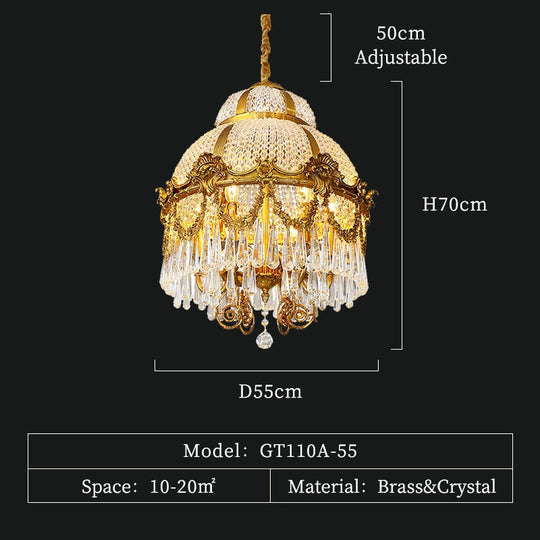 Elysium - European High Quality Brass Crystal Chandelier Hanging Lantern Light For Bedroom And