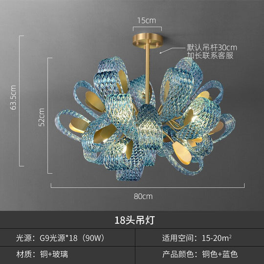 Modern Luxury Flower Ceiling Chandeliers Blue Copper Led Pendant Lamp Living Dining Salon Bedroom