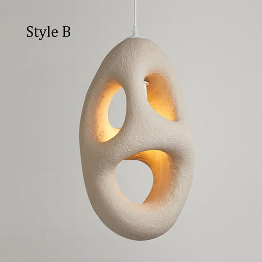 Japanese Wabi Sabi Beige Porous Shape Pendant Light Home Stay Bedroom Bedside Chandelier Nordic