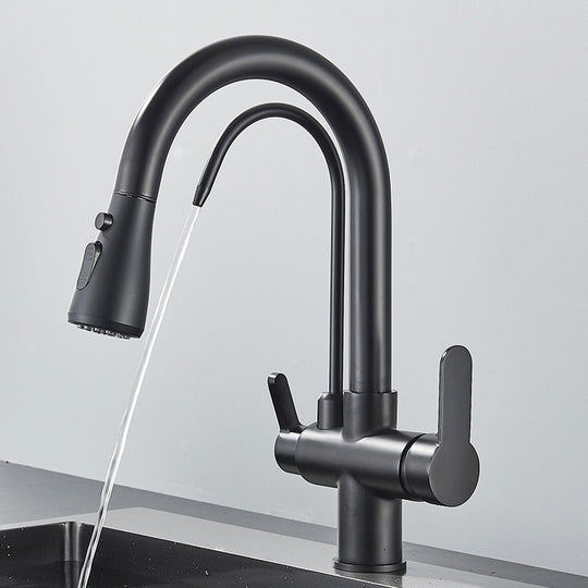 Matte Black Filtered Crane For Kitchen Pull Out Spray 360 Rotation Water Filter Tap Three Ways Sink