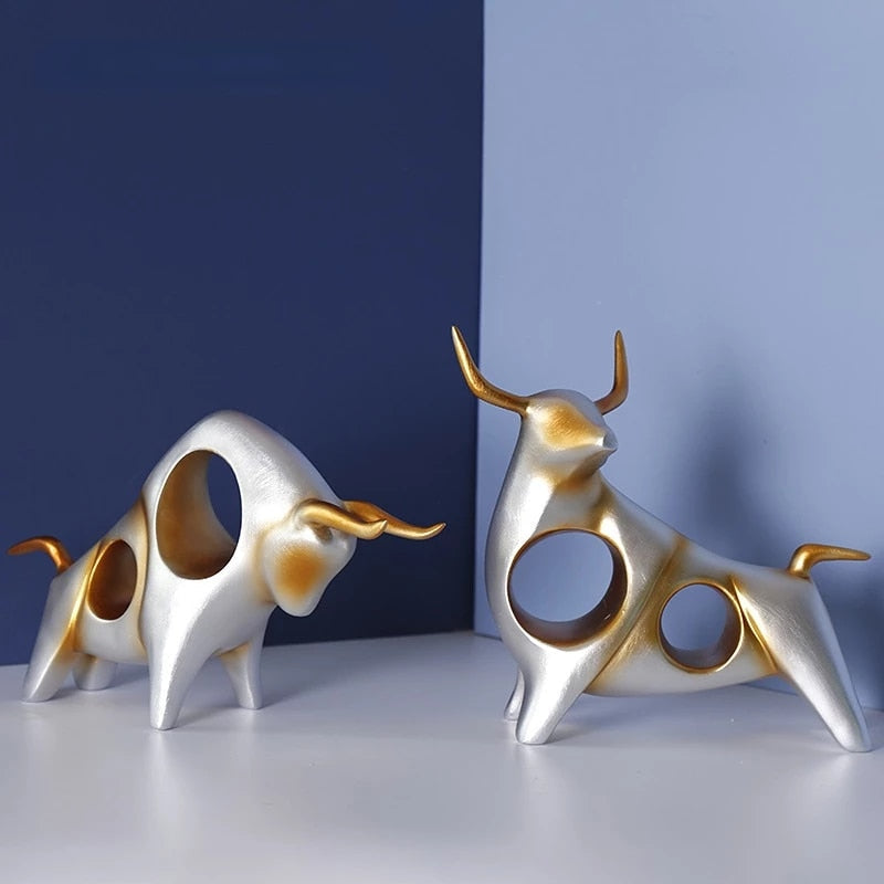 Golden Bull Sculpture: Abstract Resin Decor With European Flair Items