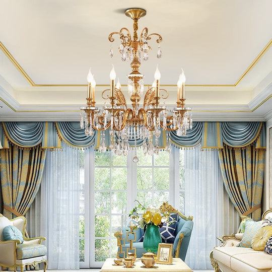 Luxury Decorative Full Copper French Style Crystal Chandelier Indoor Hall Master Bedroom Study