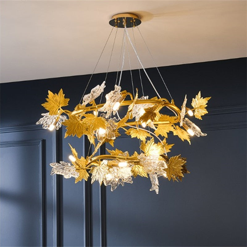 Postmodern Led Glass Chandelier Living Dining Room Bedroom Creative Maple Leaf Decor Pendant Lamps