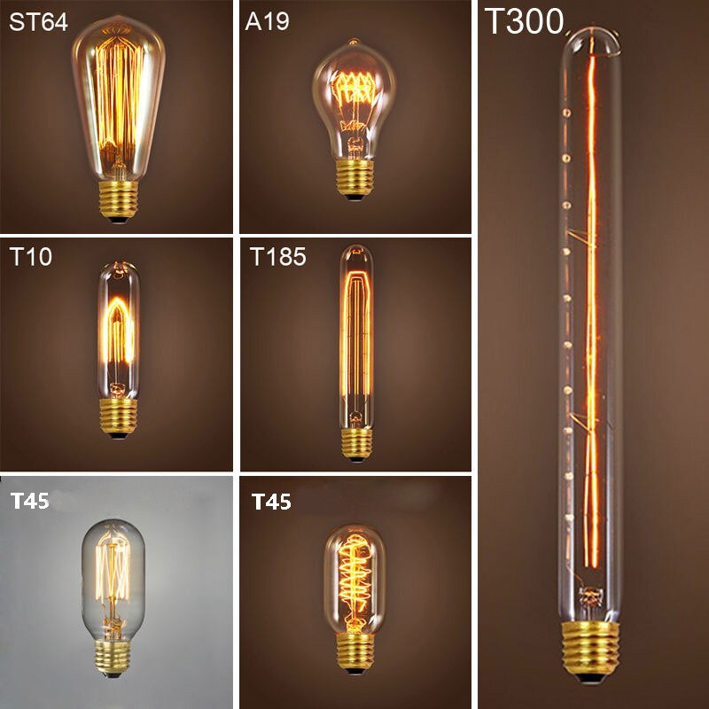 E27 Retro Edison Bulb 220V 40W Light A19 G80 G95 St64 T10 T45 Filament Vintage Ampoule Incandescent