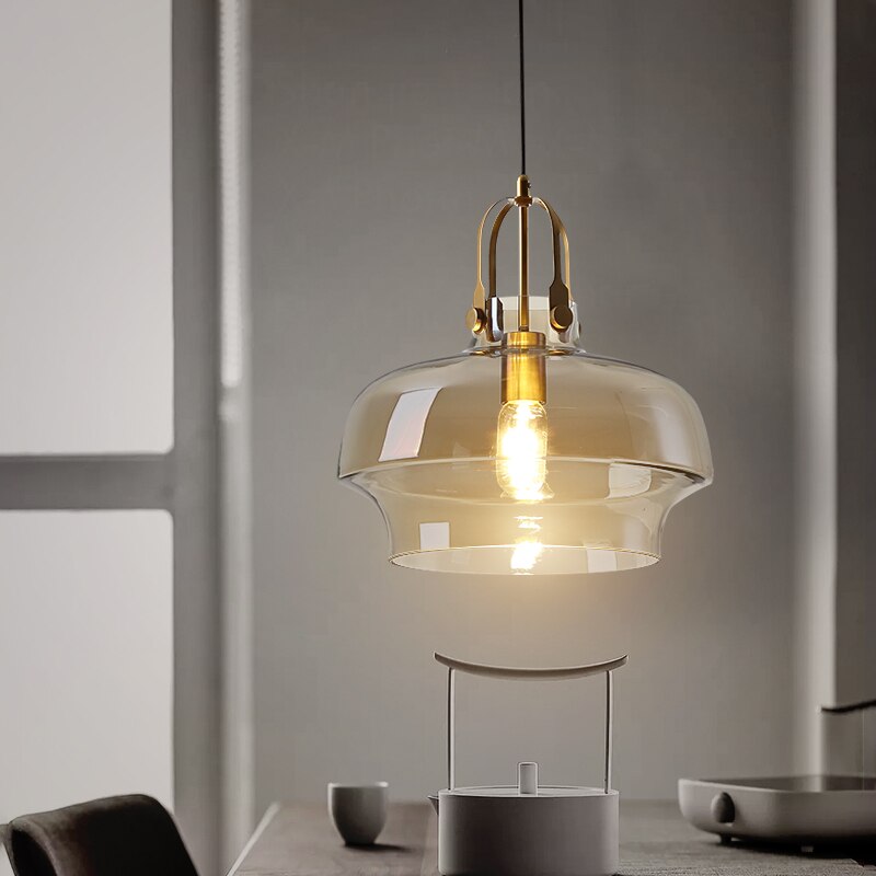 Nordic Design Restaurant Cognac/Gray Glass Pendant Lights Simple Modern Light Fixtures Balcony Bar