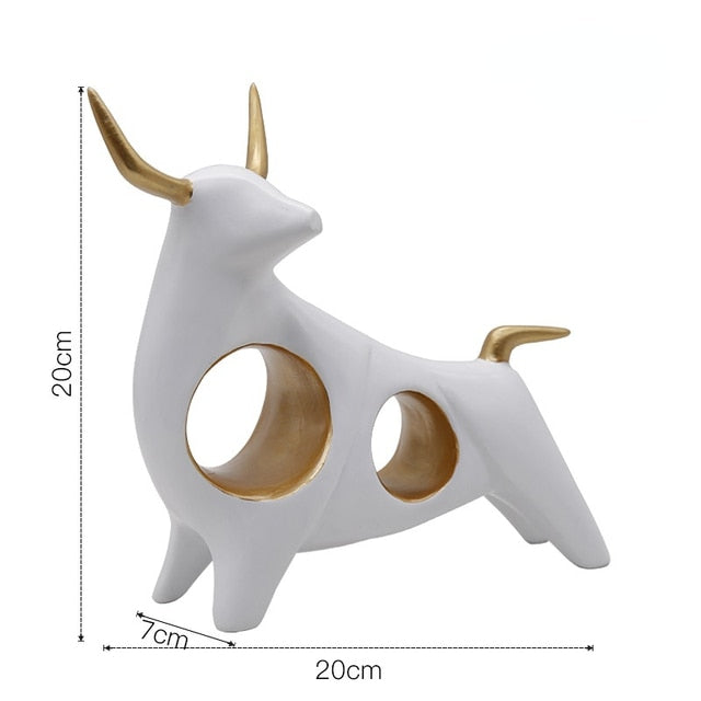 Golden Bull Sculpture: Abstract Resin Decor With European Flair White - A Items