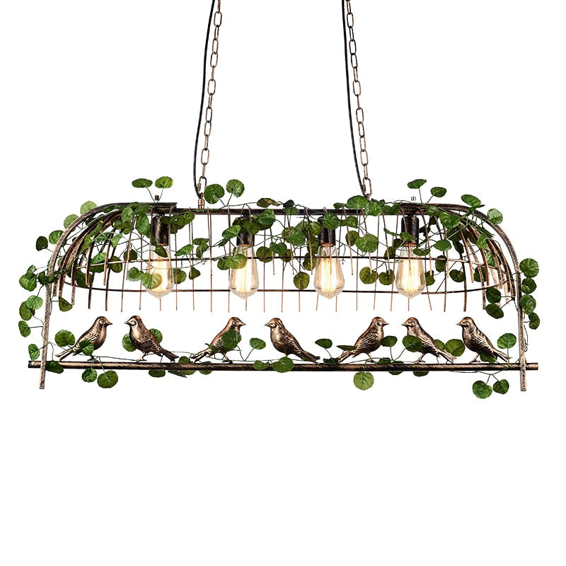 Net Red Plant Chandelier Green Bird Light Bar Music Dining Creative Decoration Iron Art Industrial