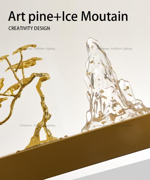 Zen Harmony: Gold Pine Landscape - Inspired Led Chandeliers For Nordic Dining Pendant Light