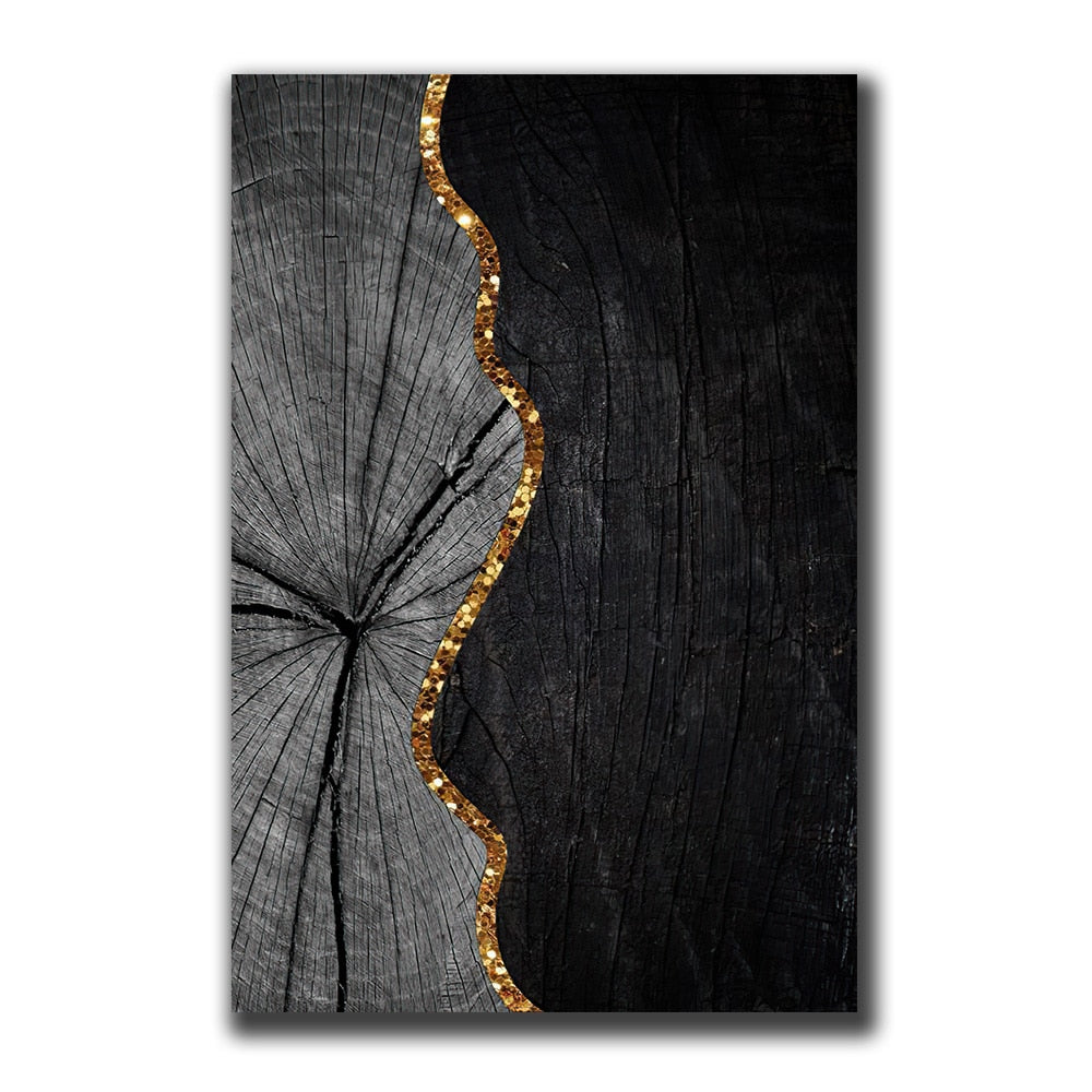 Golden Black Wood Texture Canvas Art - Modern Nordic Decor For Living Room