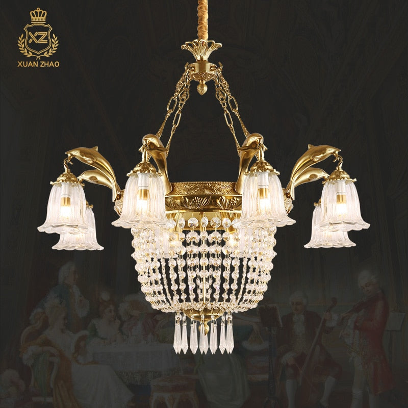 Rococo Gold Pendant Light Brass Dining Hanging Lamp Flushed Ceiling Copper Chandelier Library