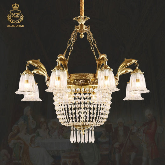 Rococo Gold Pendant Light Brass Dining Hanging Lamp Flushed Ceiling Copper Chandelier Library