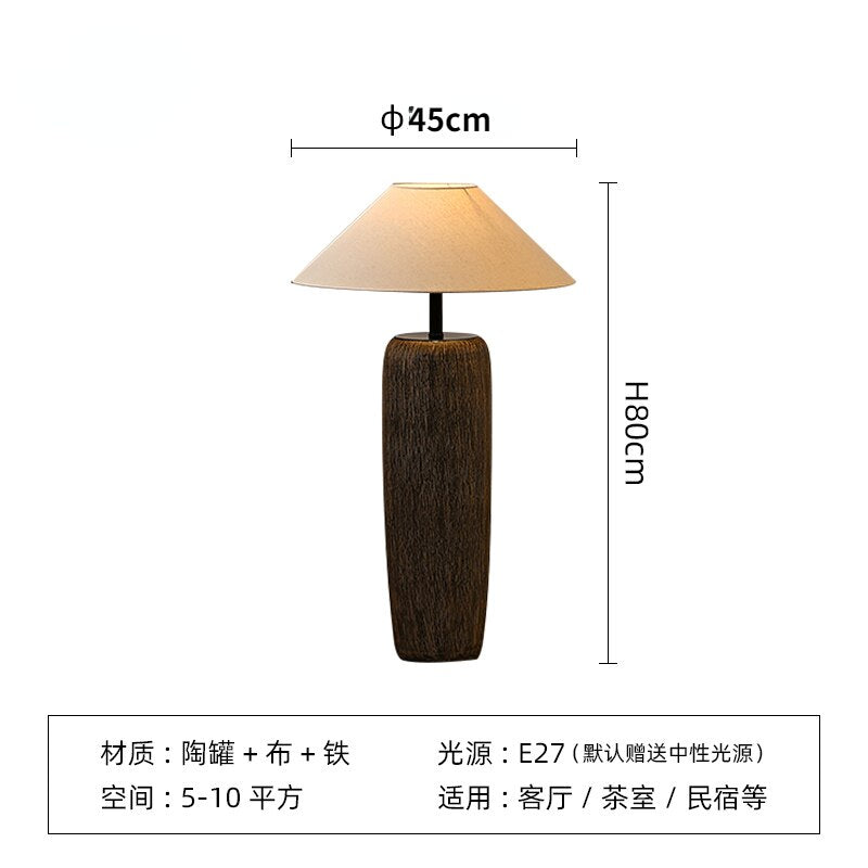 Japanese Antique Pottery Pot Floor Lamp Quiet Cloth Zen Table Light Garden Stand For Living Room