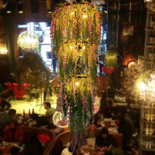 Simulation Of Green Plants And Flowers Willow Branches Pendant Light Theme Restaurant Wine Market