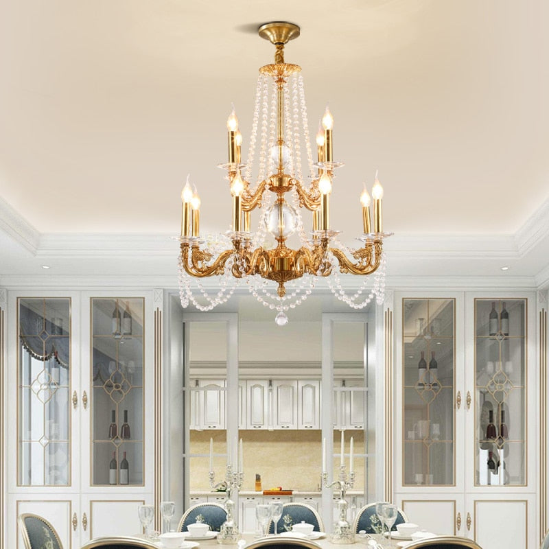 French Crystal Copper Chandelier Villa Duplex Lamp Luxury Dining Room Chandelier