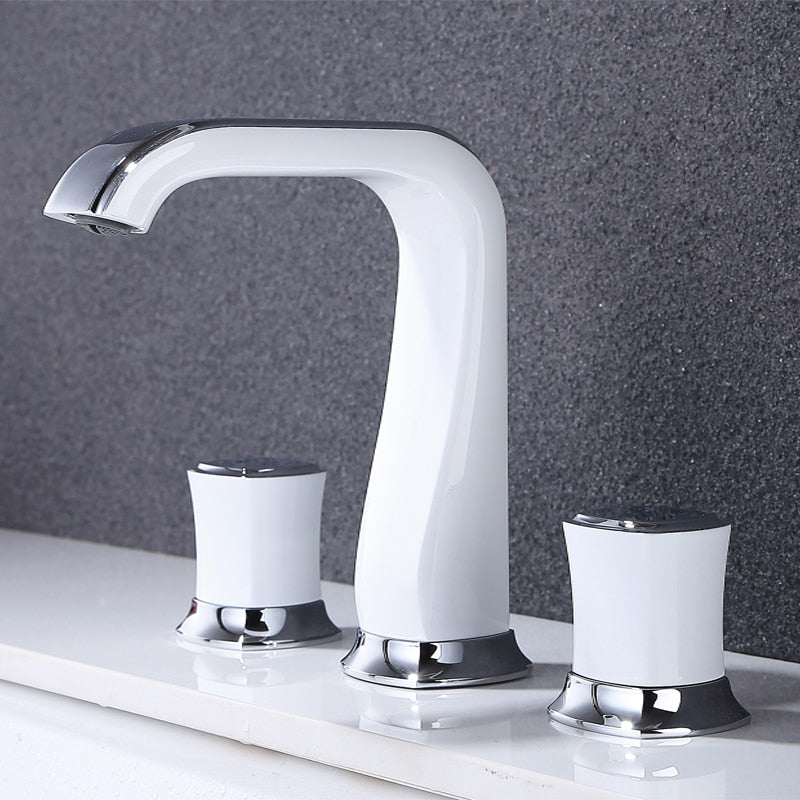 Bathroom Basin Sink Faucets Brass Widespread Mixer Tap Copper Hot & Cold Lavatory Crane 3 Hole