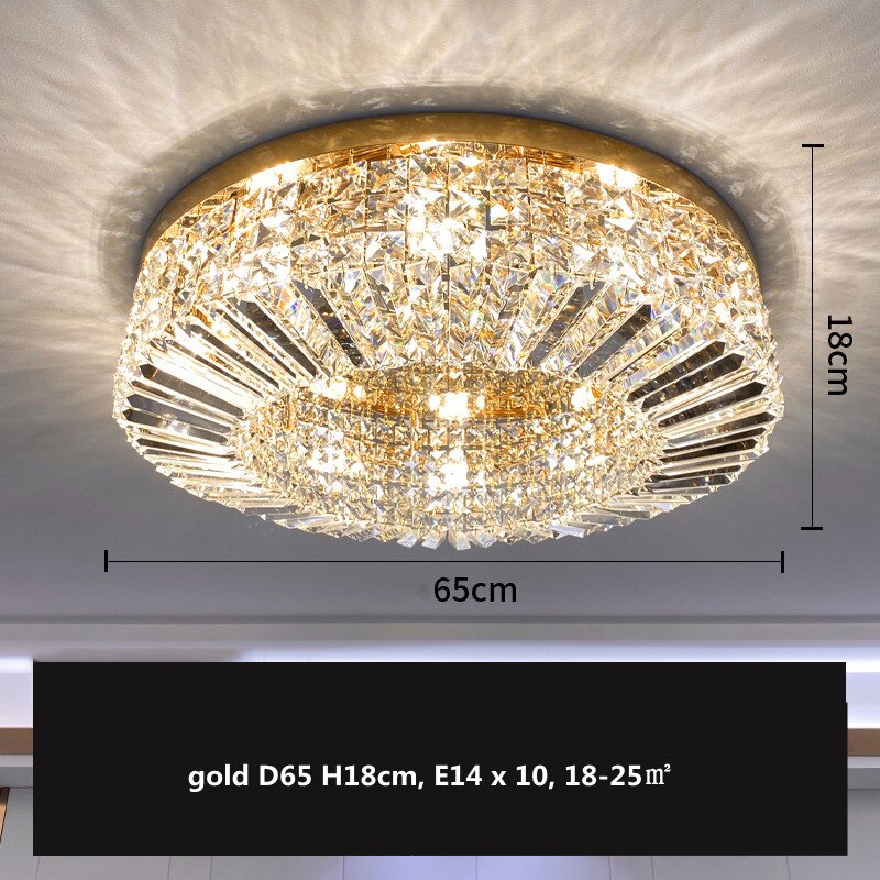 Modern Round Crystal Golden Ceiling Lamp - Stainless Steel Led E14 Luminaire For Dining Room