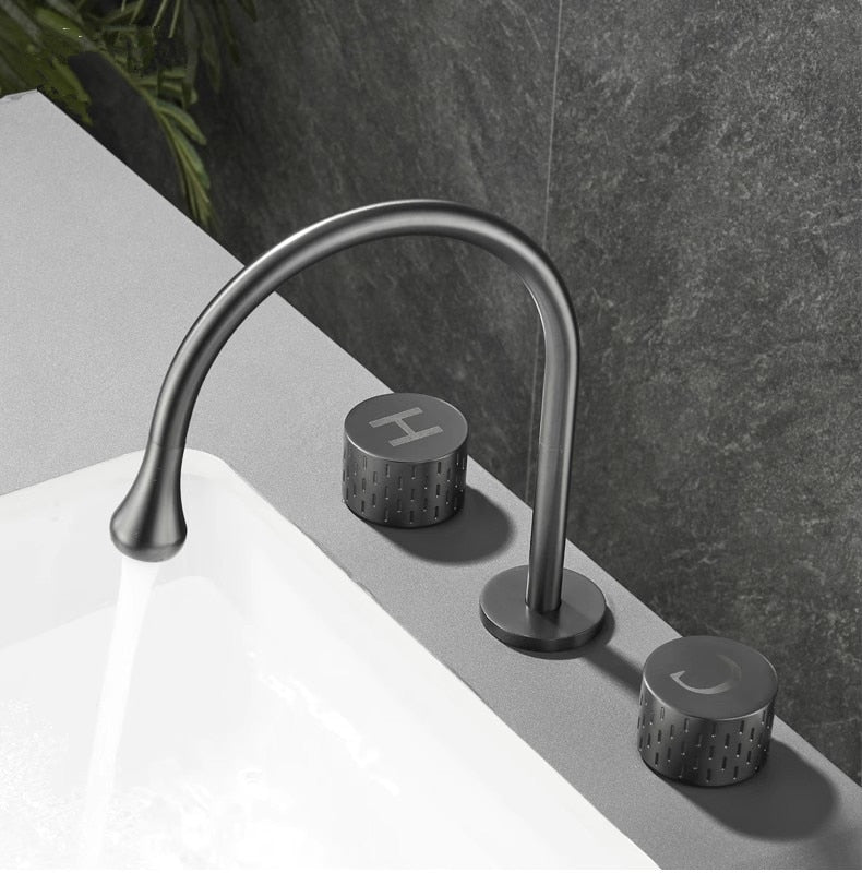 Brushed Gold Basin Faucet Brass Gray Widespread Bathroom Black Sink Faucets 3 Hole Hot And Cold