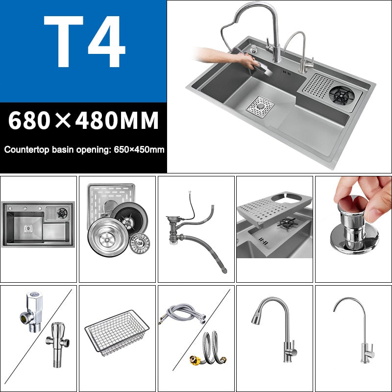 Grey Drop In Kitchen Sink Workstation Undermount Single Bowl 304 Stainless Steel With Drain Basket