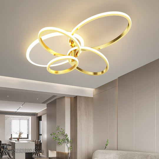 Gold White Modern Led Chandelier Lighting For Living Study Room Dimmable Indoor Ceiling Lamp Parlor