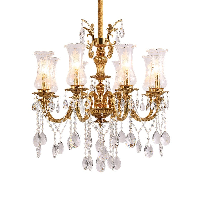 European Style Copper Luxury Lighting Hanging Lights Lamps Crystal Glass Chandelier Modern