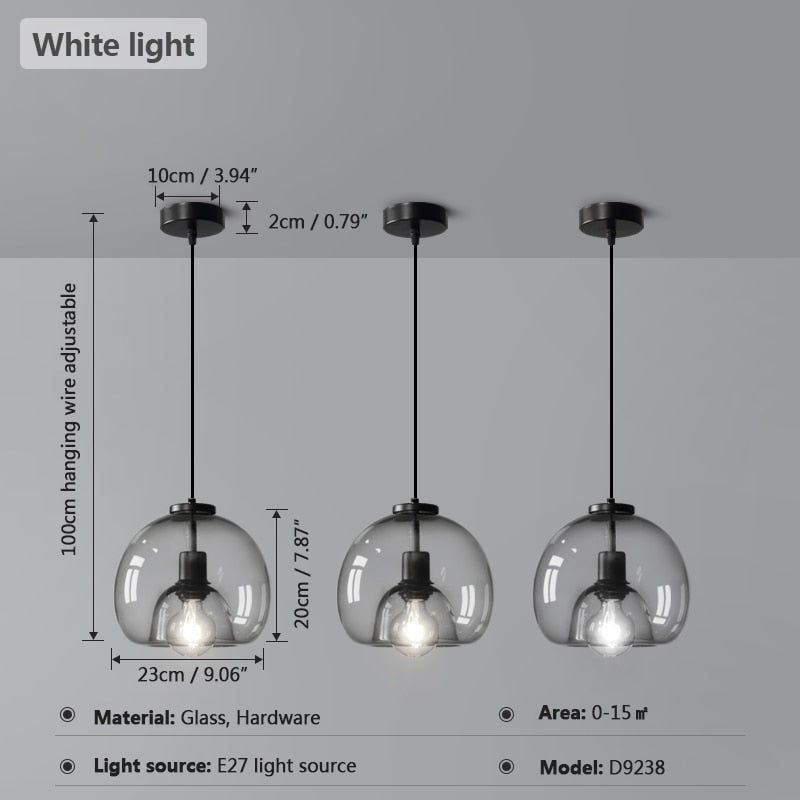 American Vintage Smoke Gray Glass Pendant Lights Minimalist Dining Room Counter Nordic Led Loft