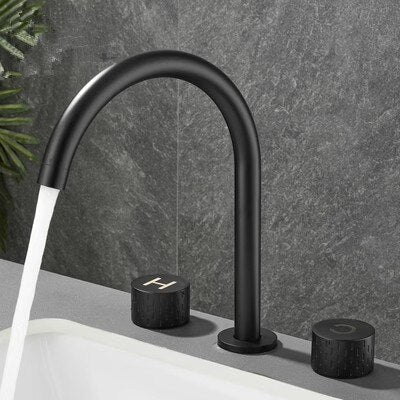 Brushed Gold Basin Faucet Brass Gray Widespread Bathroom Black Sink Faucets 3 Hole Hot And Cold