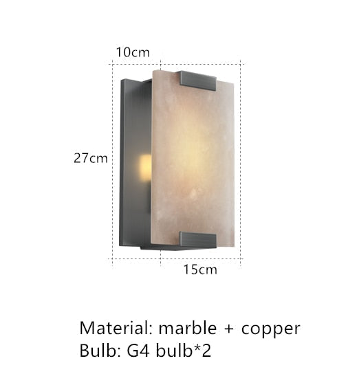 Rectangle Natural Marble Led Wall Lights Copper Foyer Bedside Aisle Indoor Lamp Gold Black Sconce