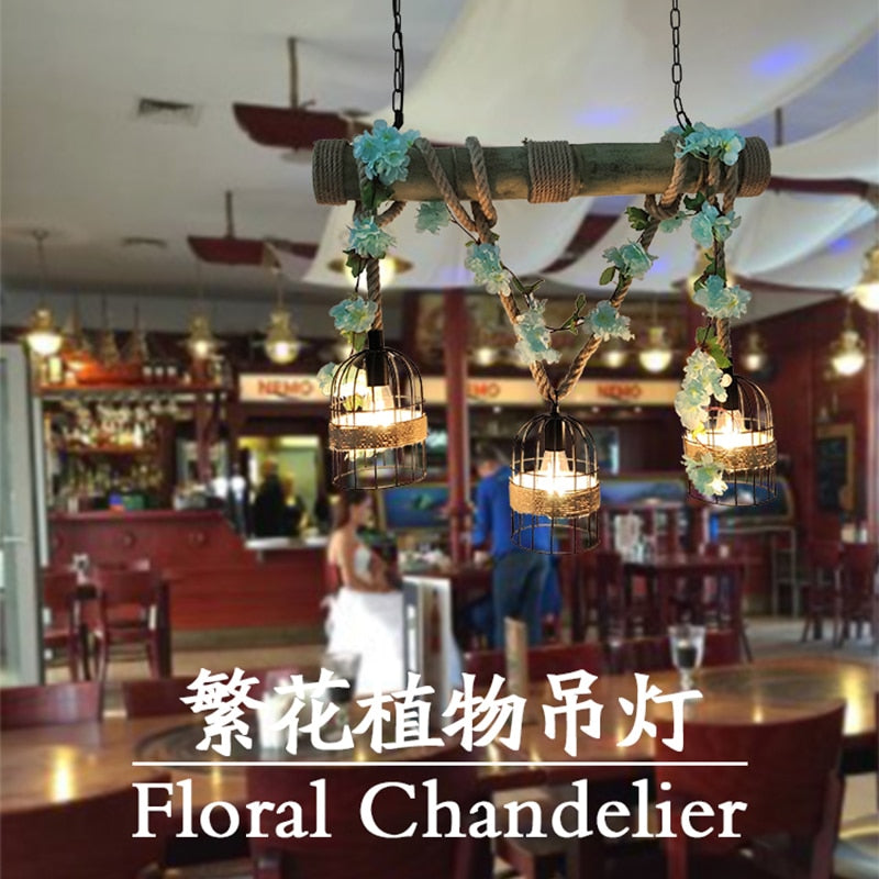 Plants Green Hemp Rope Pendant Light Music Restaurant Barbecue Shop Industry Homestay Farm