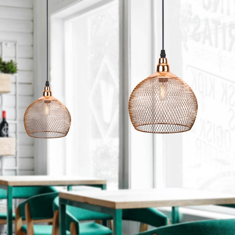 Nordic Restaurant Bar Lighting Living Room Walkway Retro Rose Gold Bird Cage Creative Light Fixture