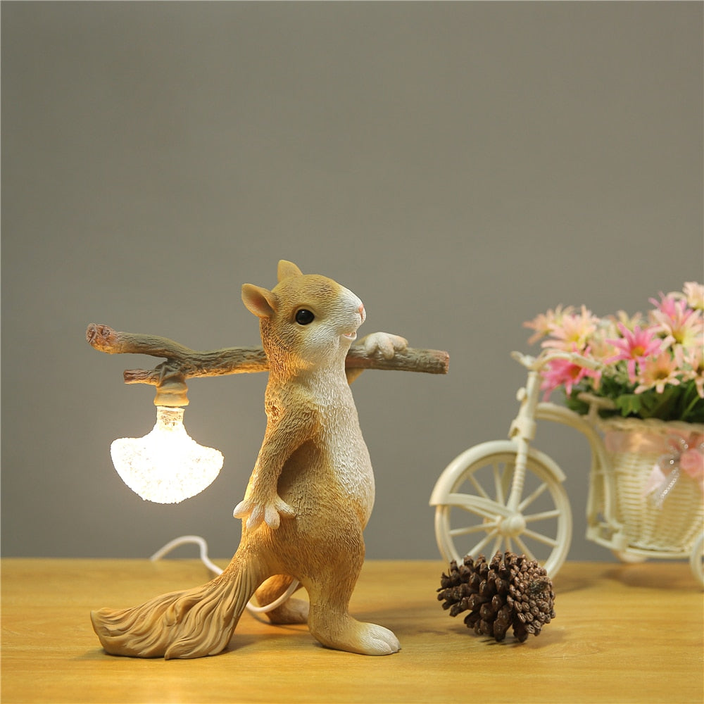 Resin Squirrel Led Night Light - Children’s Room Table Decor Animal - Themed Desk Lamp Bedside
