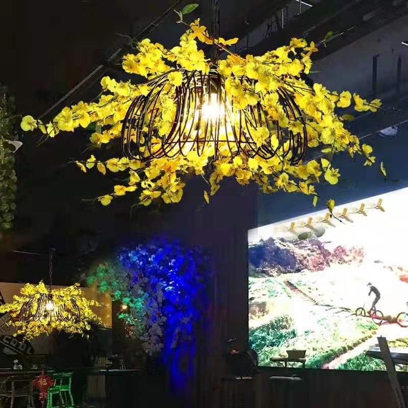 Small Fresh Simulation Light Yellow Flower Chandelier Theme Music Restaurant Clear Bar Decoration