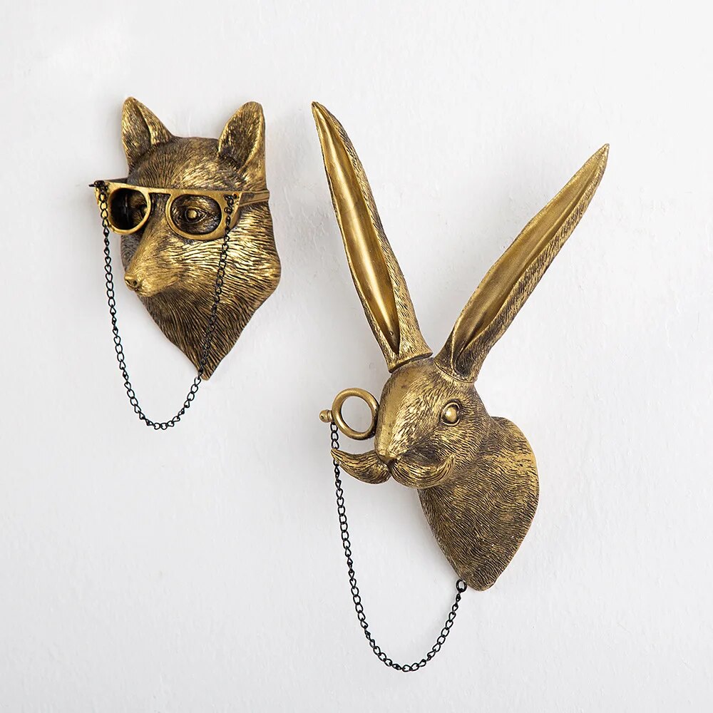 Antique Bronze Resin Animal Pendant Golden Deer Head Wall Storage Hook Up Background Accessories
