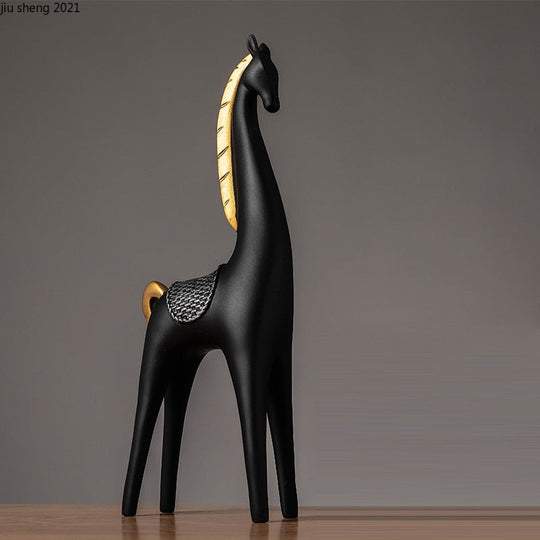 2 Piece - Luxury Golden Horse And Elk Figurines: Resin Animal Sculpture For Elegant Home Decor Items