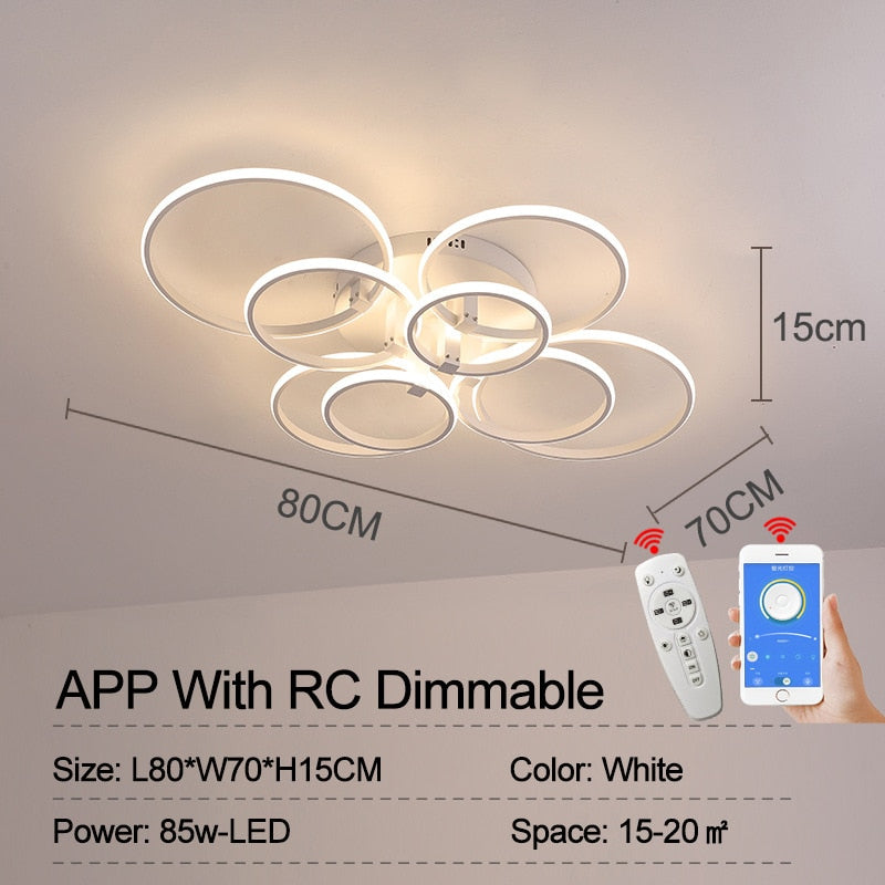 Modern Ring Round Led Ceiling Lamp For Dining Bedroom Living Room With Remote Control Nordic