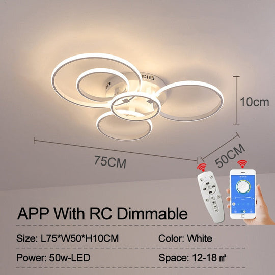 Modern Ring Round Led Ceiling Lamp For Dining Bedroom Living Room With Remote Control Nordic