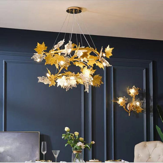 Postmodern Led Glass Chandelier Living Dining Room Bedroom Creative Maple Leaf Decor Pendant Lamps