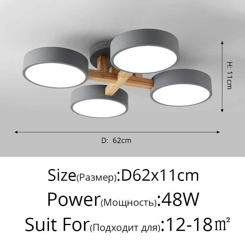 Nordic Style Decorative Wood Art Led Ceiling Light For Living Room B Gray 4 Heads 48W / Warm White