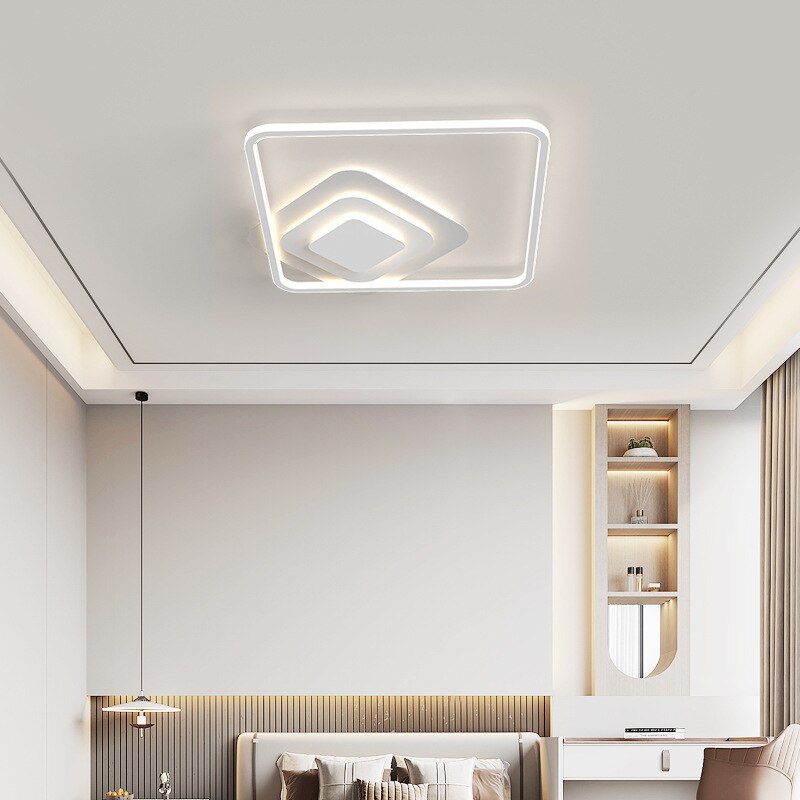 Nordic Modern Minimalist Bedroom Chandeliers White Black Led Ring Lamp Style Living Room Lights