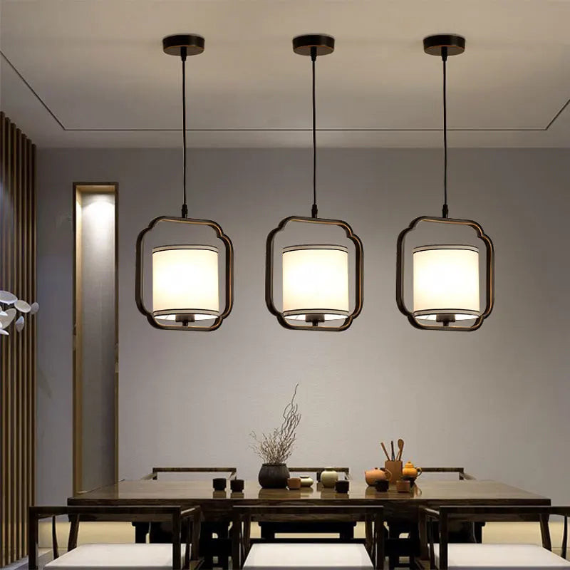 Minimalist Single - Head Fabric Chandelier - Iron Black Bedside Pendant Light For Modern Home Decor